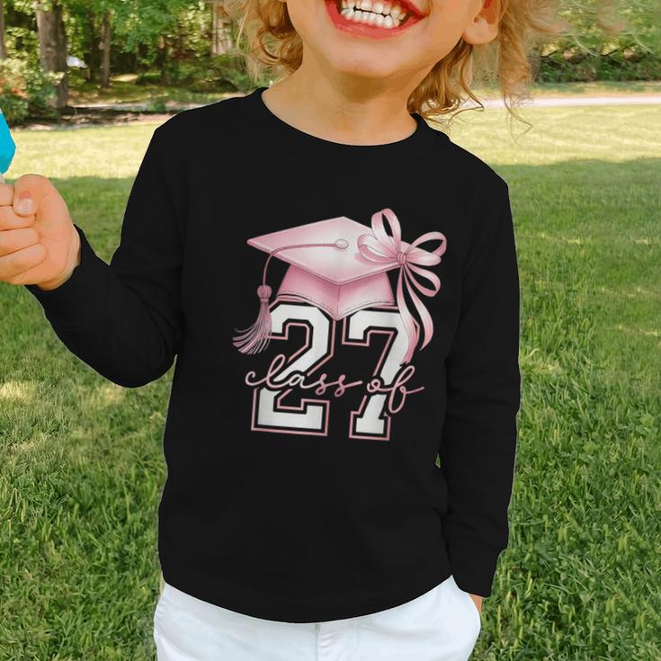 Girls Class Of 2027 Back To School Senior 2027 Coquette Bow Graphic Toddler Long Sleeve Tee Girls Class Of 2027 Back To School Senior 2027 Coquette Bow Graphic Toddler Long Sleeve Tee