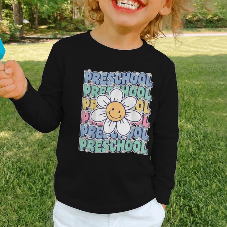 Groovy Preschool Cute Back To School First Day Of Pre K Graphic Toddler Long Sleeve Tee Groovy Preschool Cute Back To School First Day Of Pre K Graphic Toddler Long Sleeve Tee