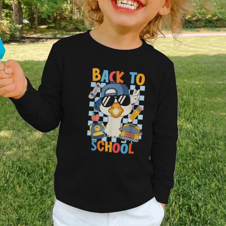 Happy First Day Of School Back To School Goose Boys Kids Graphic Toddler Long Sleeve Tee