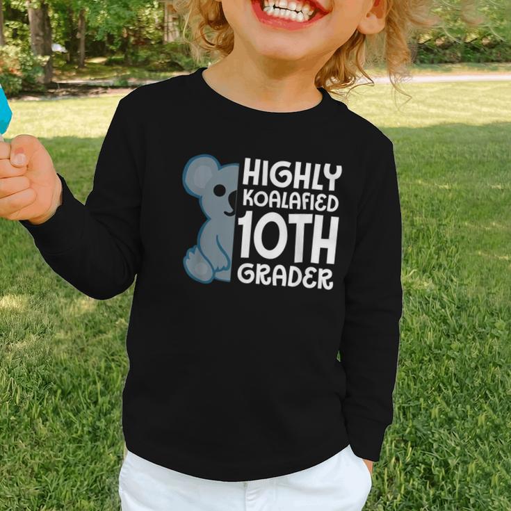 Highly Koalafied 10th Grader Koala Back To School Graphic Toddler Long Sleeve Tee Highly Koalafied 10th Grader Koala Back To School Graphic Toddler Long Sleeve Tee
