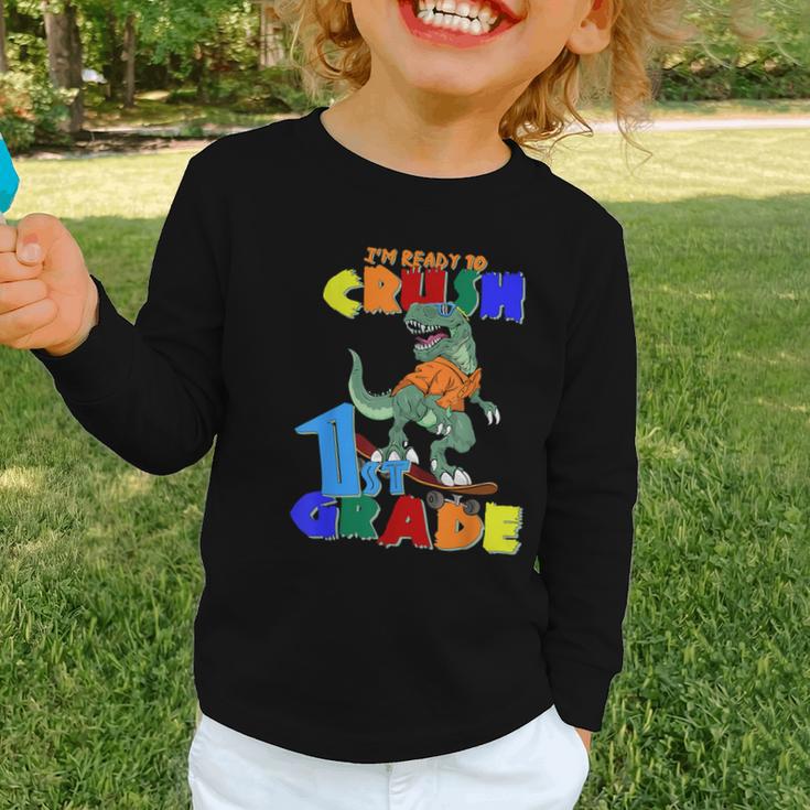 I'm Ready To Crush 1st Grade Dinosaur Back To School T-Rex Graphic Toddler Long Sleeve Tee I'm Ready To Crush 1st Grade Dinosaur Back To School T-Rex Graphic Toddler Long Sleeve Tee
