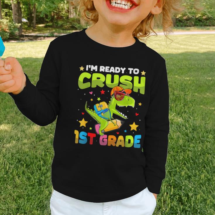 I'm Ready To Crush 1st Grade Dinosaurs Back To School Kids Graphic Toddler Long Sleeve Tee I'm Ready To Crush 1st Grade Dinosaurs Back To School Kids Graphic Toddler Long Sleeve Tee