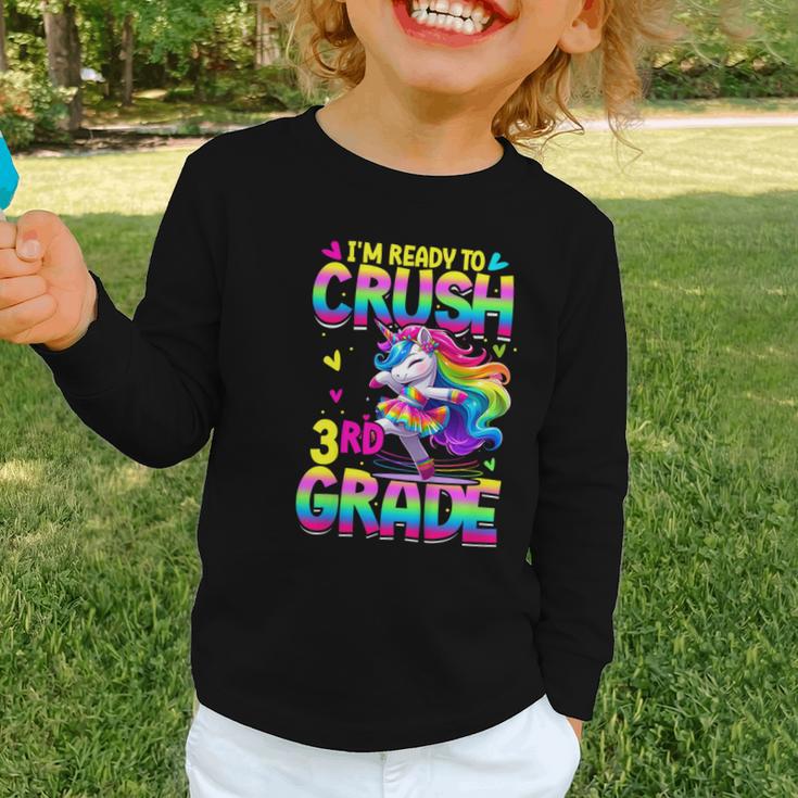 I'm Ready To Crush 3rd Grade Back To School Dancing Unicorn Graphic Toddler Long Sleeve Tee