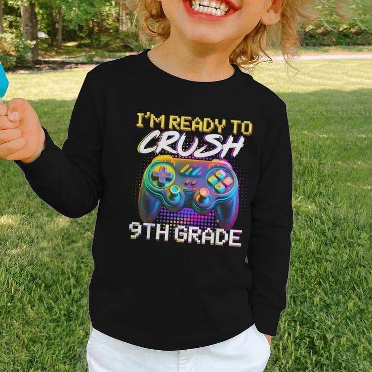 I'm Ready To Crush 9th Grade Back To School Video Game Boys Graphic Toddler Long Sleeve Tee
