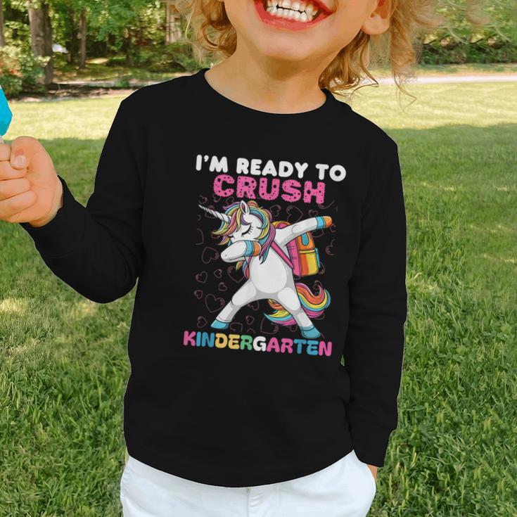 I'm Ready To Crush Kindergarten Unicorn Back To School Graphic Toddler Long Sleeve Tee I'm Ready To Crush Kindergarten Unicorn Back To School Graphic Toddler Long Sleeve Tee