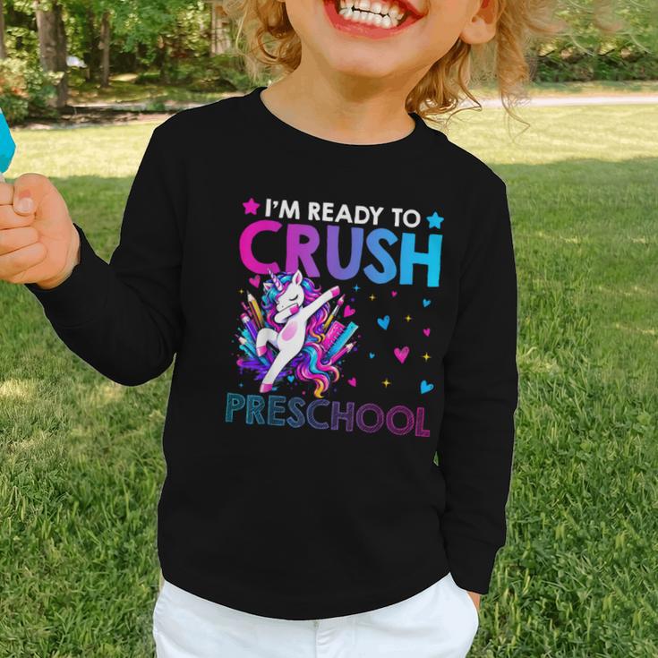 I'm Ready To Crush Preschool Dabbing Unicorn Back To School Graphic Toddler Long Sleeve Tee I'm Ready To Crush Preschool Dabbing Unicorn Back To School Graphic Toddler Long Sleeve Tee