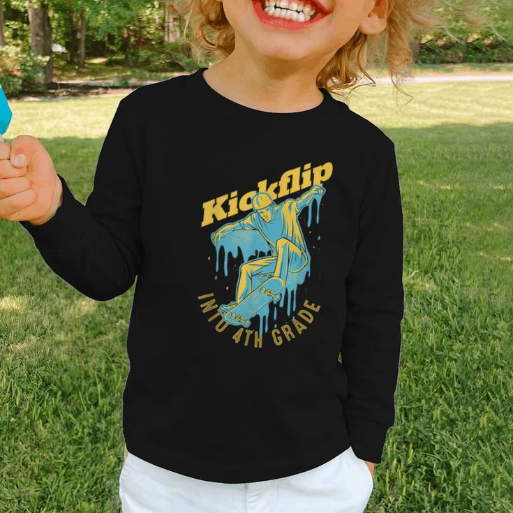 Kickflip Into 4th Grade Skateboard Lover Back To School Graphic Toddler Long Sleeve Tee Kickflip Into 4th Grade Skateboard Lover Back To School Graphic Toddler Long Sleeve Tee