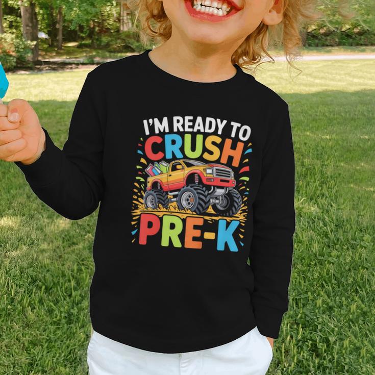 Kids I'm Ready To Crush Pre-K Shirt Back To School PreK Boy Graphic Toddler Long Sleeve Tee