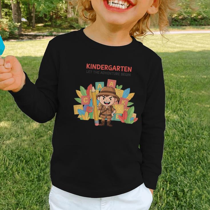 Kindergarten Adventure Explorer Back To School Graphic Toddler Long Sleeve Tee