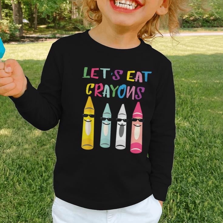 Kindergarten Back To School Crayons Let's Eat Crayon Graphic Toddler Long Sleeve Tee Kindergarten Back To School Crayons Let's Eat Crayon Graphic Toddler Long Sleeve Tee