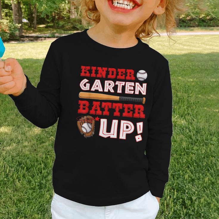 Kindergarten Batter Up Back To School Baseball Player Boys Graphic Toddler Long Sleeve Tee Kindergarten Batter Up Back To School Baseball Player Boys Graphic Toddler Long Sleeve Tee