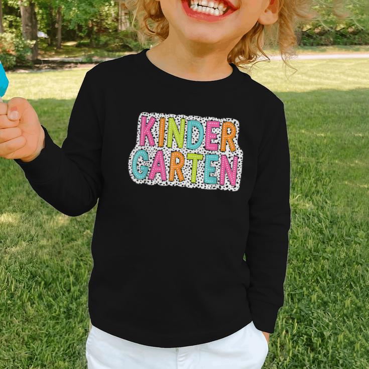 Kindergarten Dalmatian Dots Dream Team Back To School Graphic Toddler Long Sleeve Tee Kindergarten Dalmatian Dots Dream Team Back To School Graphic Toddler Long Sleeve Tee