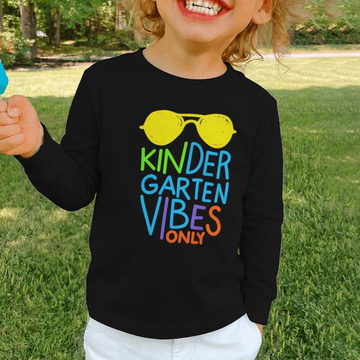 Kindergarten Vibes Only Glow Sunglasses Back To School Graphic Toddler Long Sleeve Tee Kindergarten Vibes Only Glow Sunglasses Back To School Graphic Toddler Long Sleeve Tee