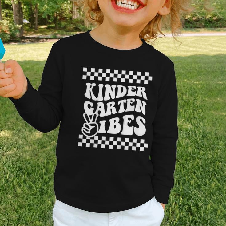 Kindergarten Vibes Retro Girl Back To School Kinder Boy Graphic Toddler Long Sleeve Tee