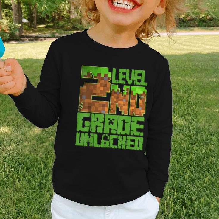 Level 2nd Grade Unlocked Game Pixel Kids Boy Back To School Graphic Toddler Long Sleeve Tee