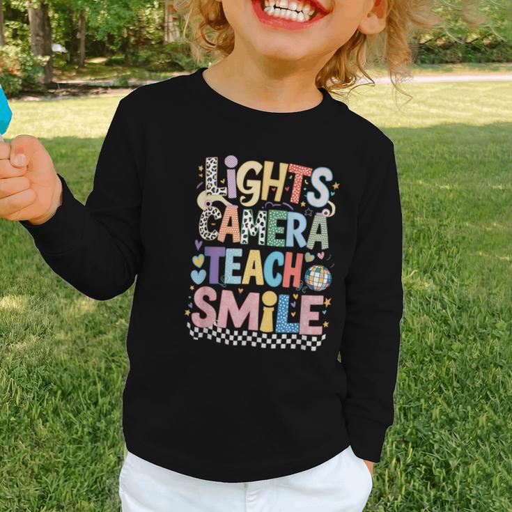 Lights Camera Teach Smile Back To School Awesome Learners Graphic Toddler Long Sleeve Tee