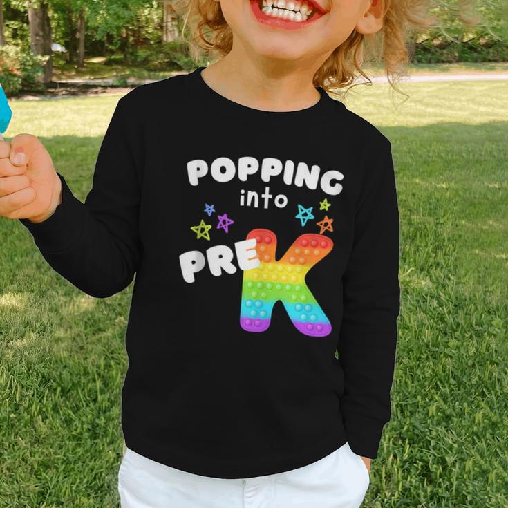 Popping Into Pre K Kid's Back To School Pop It Fidget Toy Graphic Toddler Long Sleeve Tee