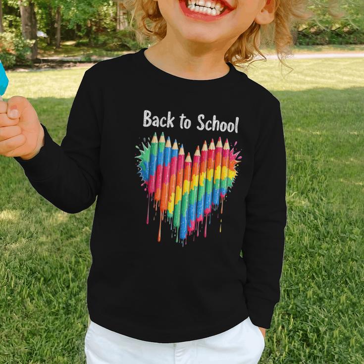 Rainbow Pencil Heart Back To School Creative Graphic Toddler Long Sleeve Tee
