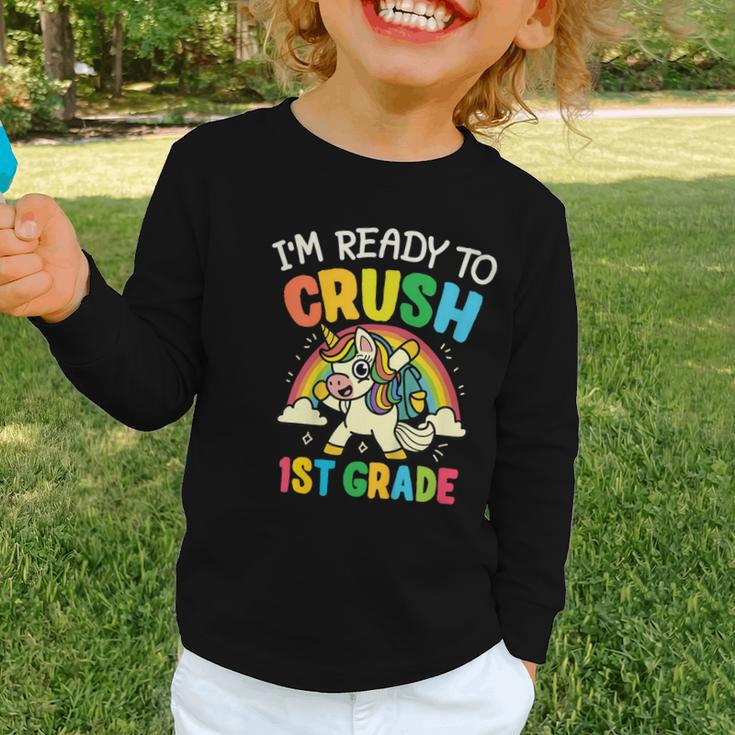 Ready For 1st Grade Unicorn First Day Back To School Student Graphic Toddler Long Sleeve Tee Ready For 1st Grade Unicorn First Day Back To School Student Graphic Toddler Long Sleeve Tee