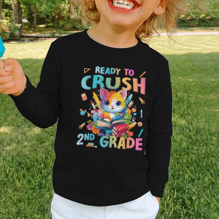 Ready To Crush 2nd Grade Back To School 2nd Grade Cat Kitten Graphic Toddler Long Sleeve Tee Ready To Crush 2nd Grade Back To School 2nd Grade Cat Kitten Graphic Toddler Long Sleeve Tee