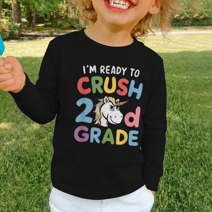 Im Ready To Crush 2nd Grade Boy Unicorn Back To School Graphic Toddler Long Sleeve Tee Im Ready To Crush 2nd Grade Boy Unicorn Back To School Graphic Toddler Long Sleeve Tee