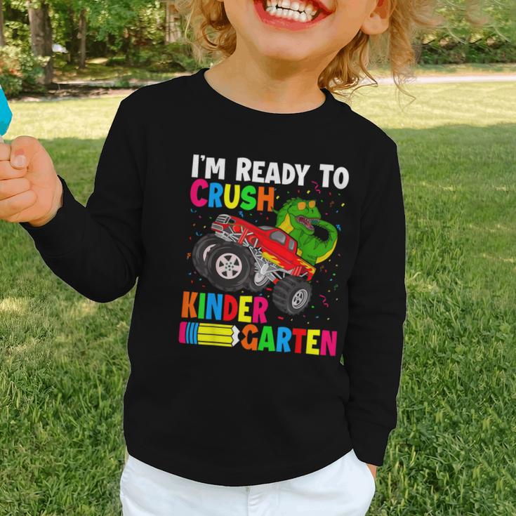 Ready To Crush Kindergarten T-Rex Back To School Boys Graphic Toddler Long Sleeve Tee Ready To Crush Kindergarten T-Rex Back To School Boys Graphic Toddler Long Sleeve Tee