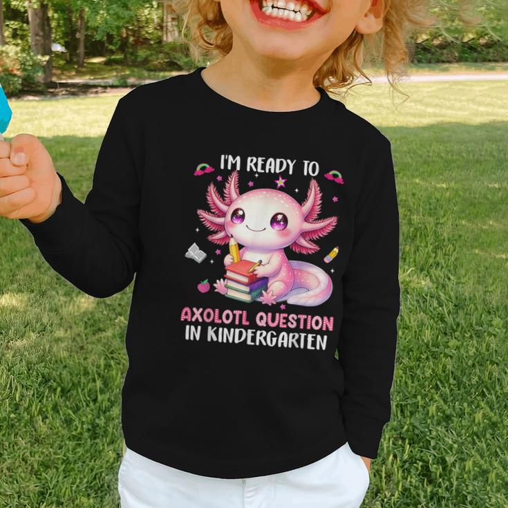 Ready To Kindergarten Axolotl Questions Back To School Girls Graphic Toddler Long Sleeve Tee Ready To Kindergarten Axolotl Questions Back To School Girls Graphic Toddler Long Sleeve Tee