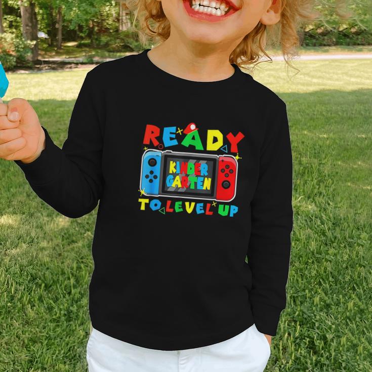 Retro Back To School Kindergarten Ready To Level Up Gamer Graphic Toddler Long Sleeve Tee Retro Back To School Kindergarten Ready To Level Up Gamer Graphic Toddler Long Sleeve Tee