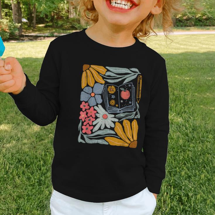 Retro Boho Flower Floral Back To School First Day Of School Graphic Toddler Long Sleeve Tee Retro Boho Flower Floral Back To School First Day Of School Graphic Toddler Long Sleeve Tee