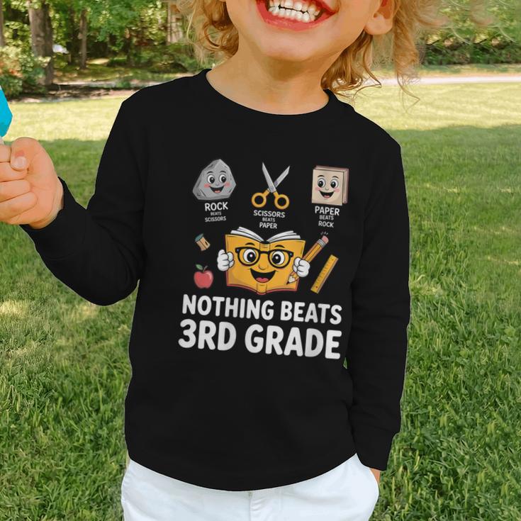 Rock Scissor Paper Nothing Beats 3rd Grade Back To School Graphic Toddler Long Sleeve Tee