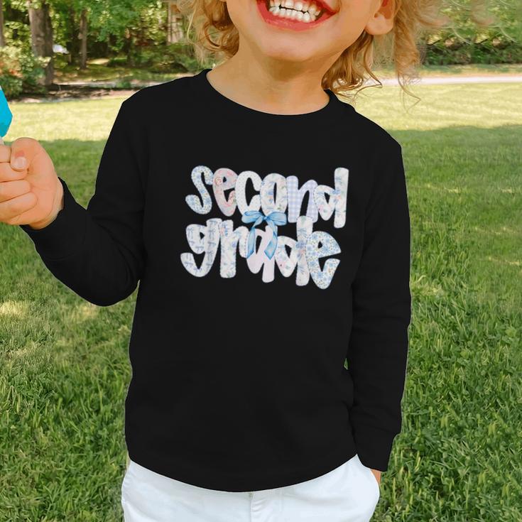 Second Grade Student Back To School Pastel Floral Bow Graphic Toddler Long Sleeve Tee