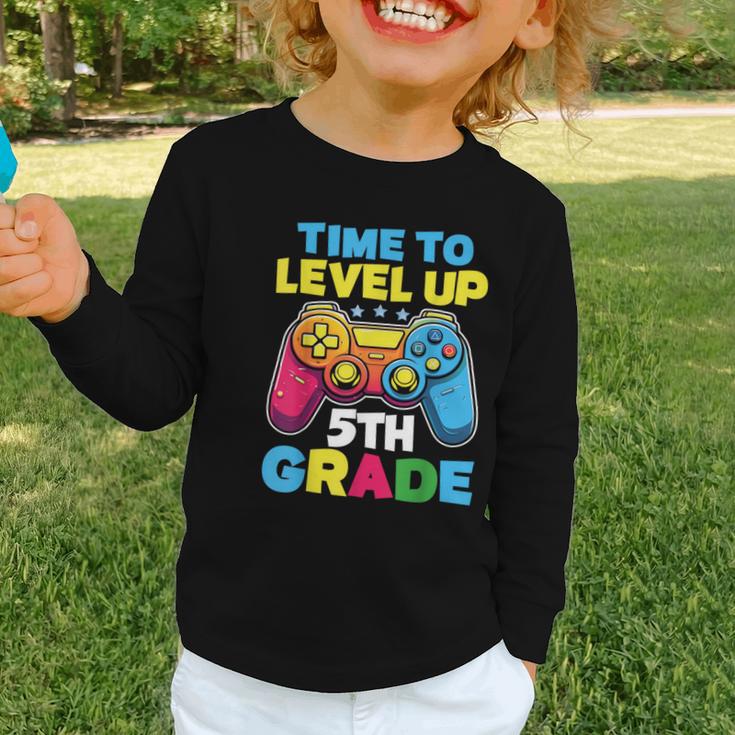Time To Level Up 5th Grade Video Gamer Kids Back To School Graphic Toddler Long Sleeve Tee
