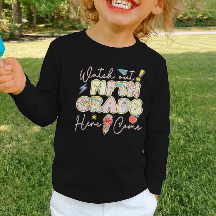 Watch Out Fifth Grade Here I Come Back To School 5th Grade Graphic Toddler Long Sleeve Tee Watch Out Fifth Grade Here I Come Back To School 5th Grade Graphic Toddler Long Sleeve Tee