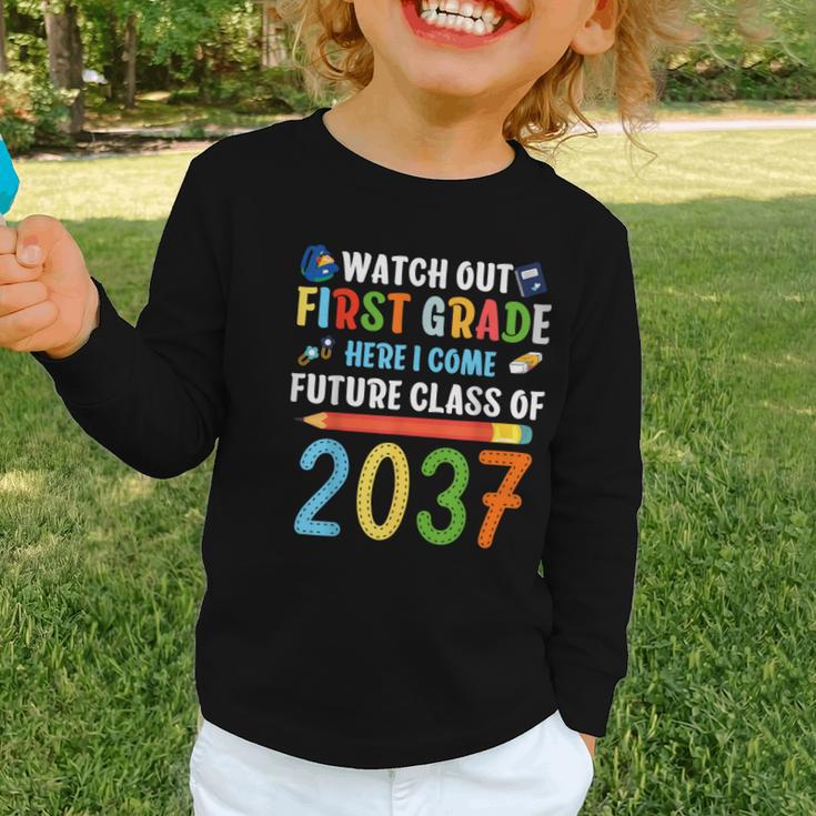 Watch Out First Grade Here I Come Shirts Back To School Graphic Toddler Long Sleeve Tee