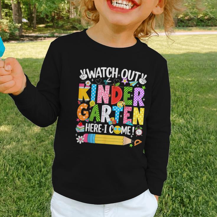 Watch Out Kindergarten Here I Come Back To School Girls Kids Graphic Toddler Long Sleeve Tee Watch Out Kindergarten Here I Come Back To School Girls Kids Graphic Toddler Long Sleeve Tee