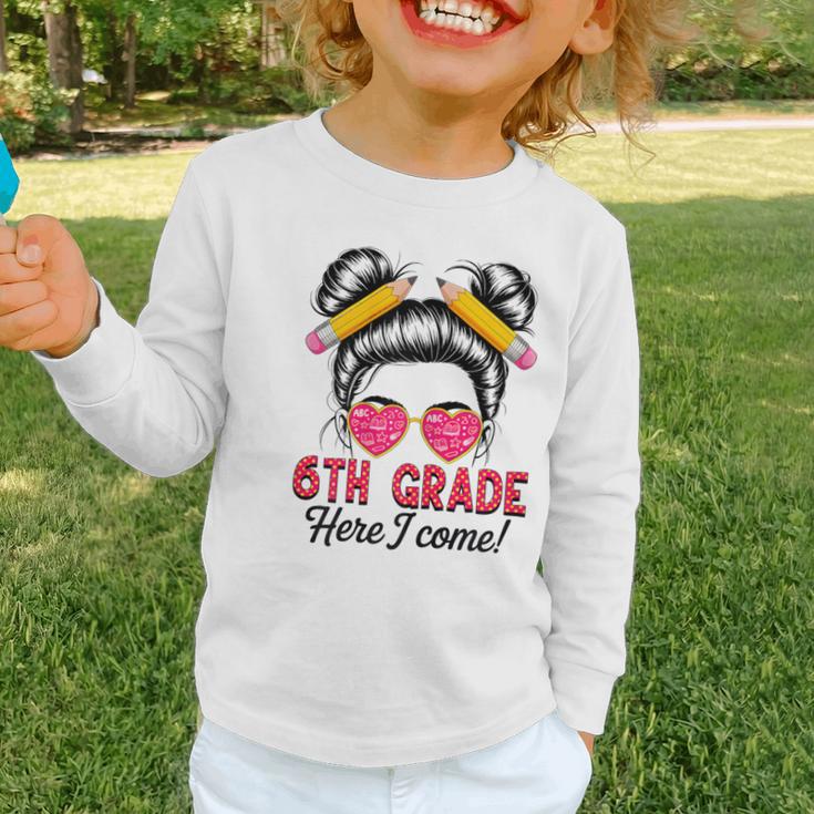 6th Grade Here I Come Messy Bun Hair Back To School Girls Graphic Toddler Long Sleeve Tee 6th Grade Here I Come Messy Bun Hair Back To School Girls Graphic Toddler Long Sleeve Tee