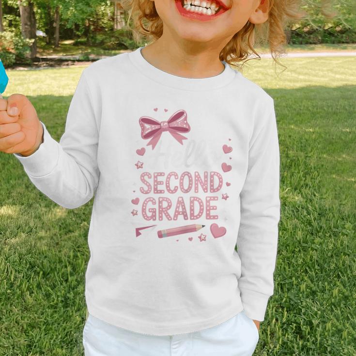Back To School Cute Pink Coquette Girls Hello Second Grade Graphic Toddler Long Sleeve Tee Back To School Cute Pink Coquette Girls Hello Second Grade Graphic Toddler Long Sleeve Tee