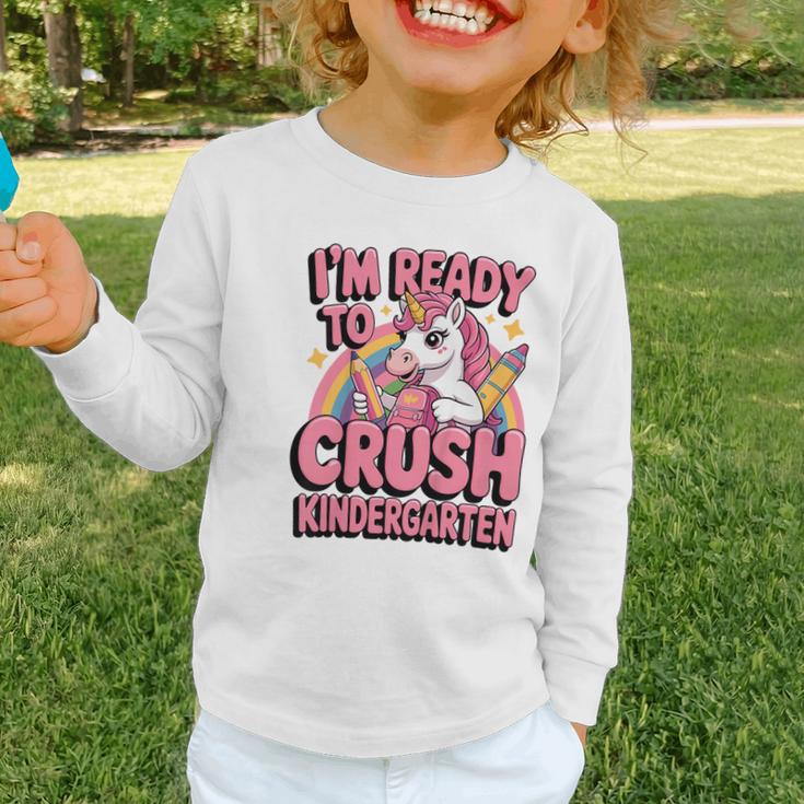 Back To School I'm Ready To Crush Kindergarten Unicorn Graphic Toddler Long Sleeve Tee Back To School I'm Ready To Crush Kindergarten Unicorn Graphic Toddler Long Sleeve Tee