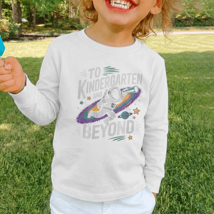Back To School To Kindergarten And Beyond Astronaut In Space Premium Tri-Blend Graphic Toddler Long Sleeve Tee