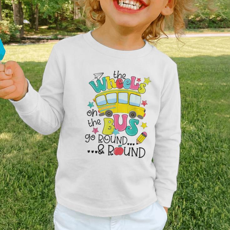 Back To School The WHEELS On The BUS Toddler Kids Boys Graphic Toddler Long Sleeve Tee
