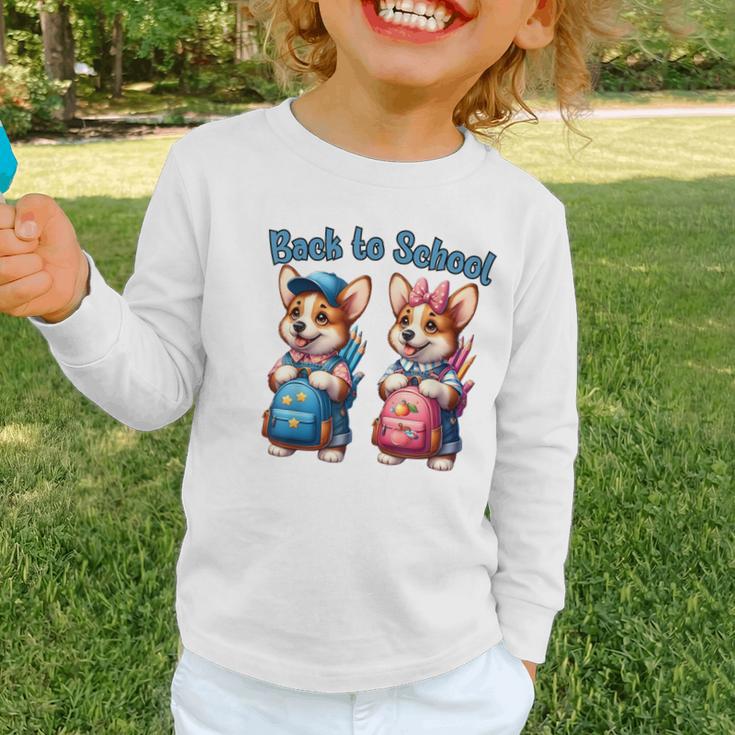 Corgi Dog Student To School Happy Back To School Graphic Toddler Long Sleeve Tee Corgi Dog Student To School Happy Back To School Graphic Toddler Long Sleeve Tee