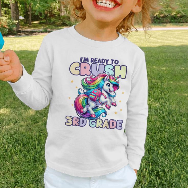 Crush 3rd Grade Girls Back To School Unicorn First Day Cute Graphic Toddler Long Sleeve Tee