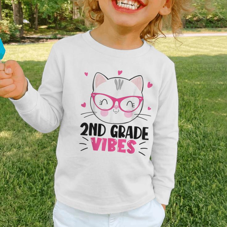 Cute 2nd Grade Vibes Cat Kitten Lover Back To School Girls Graphic Toddler Long Sleeve Tee