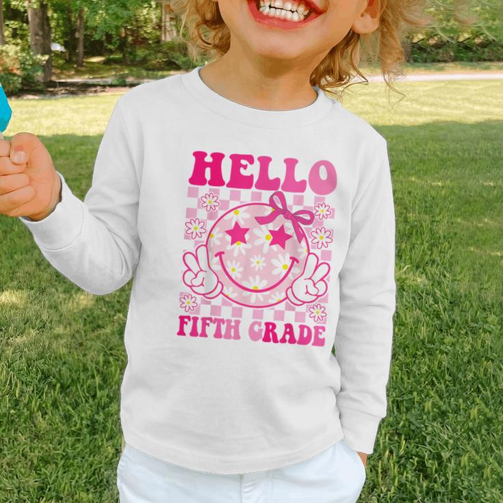 Hello Fifth Grade Coquette Bow Back To School 5th Grade Girl Graphic Toddler Long Sleeve Tee Hello Fifth Grade Coquette Bow Back To School 5th Grade Girl Graphic Toddler Long Sleeve Tee