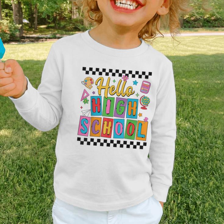 Hello Highshool First Day Of School Back To School Boy Girls Graphic Toddler Long Sleeve Tee Hello Highshool First Day Of School Back To School Boy Girls Graphic Toddler Long Sleeve Tee