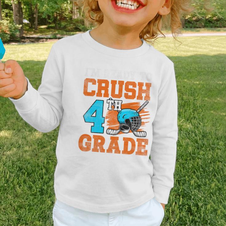 I'm Ready To Crush 4th Grade Hockey Kids Back To School Premium Tri-Blend Graphic Toddler Long Sleeve Tee