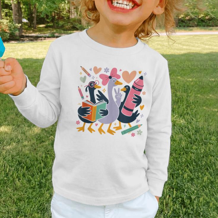 Kindergarten 1st Grade Goose Back To School Girls Graphic Toddler Long Sleeve Tee