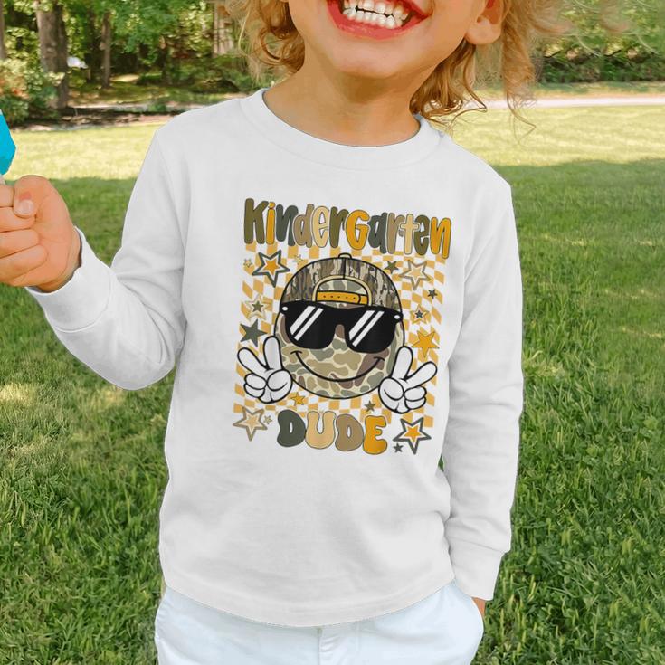 Kindergarten Camo Camouflage Smile Face Back To School Kids Graphic Toddler Long Sleeve Tee Kindergarten Camo Camouflage Smile Face Back To School Kids Graphic Toddler Long Sleeve Tee