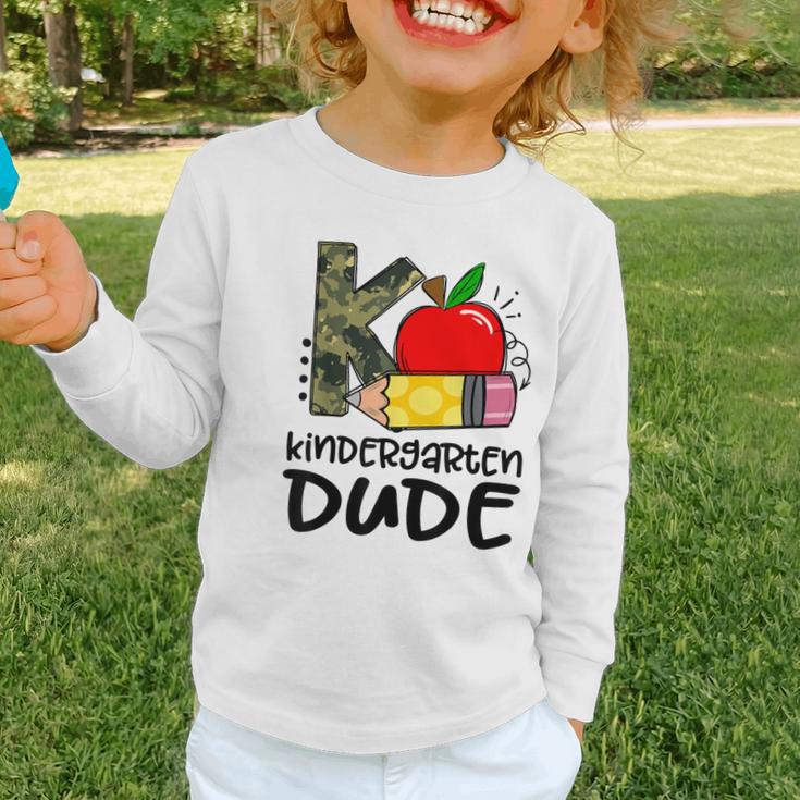 Kindergarten Dude Student Kindergarten Squad Back To School Graphic Toddler Long Sleeve Tee Kindergarten Dude Student Kindergarten Squad Back To School Graphic Toddler Long Sleeve Tee
