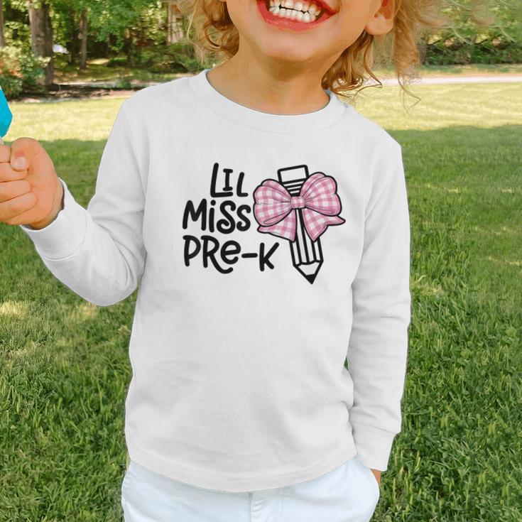 LiL Miss Pre-K Cute Back To School Pink Y2k Coquette Bow Graphic Toddler Long Sleeve Tee LiL Miss Pre-K Cute Back To School Pink Y2k Coquette Bow Graphic Toddler Long Sleeve Tee
